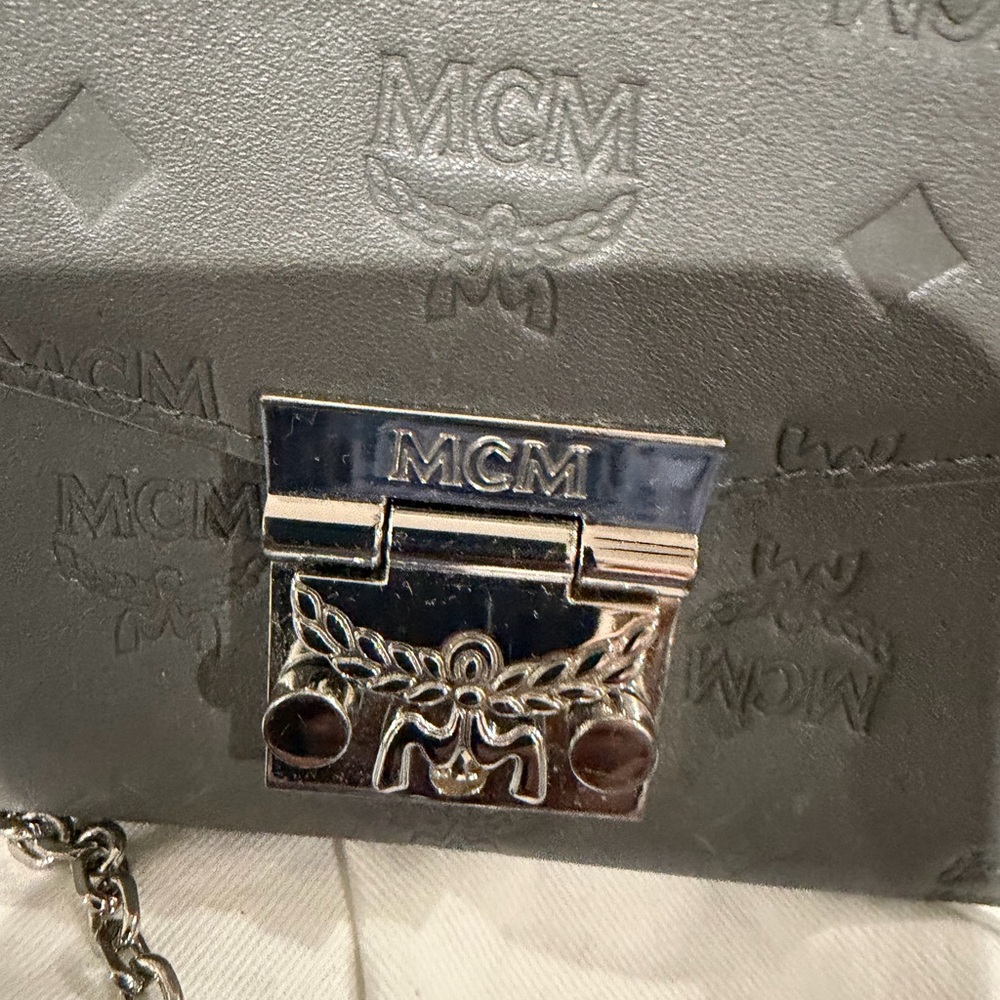 MCM Embossed Gray Leather Clutch - Picture 3 of 9